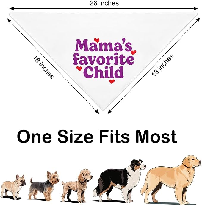 Mama's Favorite Child White Dog Bandana, Funny Photo Prop Pet Scarf Accessories for Small Medium Large Canine, Mother's Day Birthday Christmas Gender Revealing Gifts for Dog Mom Pet Lovers