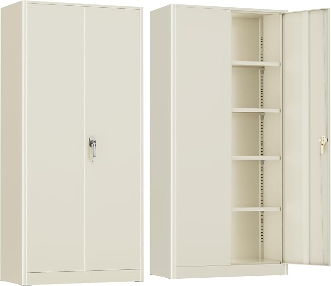 Crownland 72" Metal Storage Cabinet, Lockable Garage Storage Cabinets, High Office Cabinet with Adjustable Shelves for Garage, Home Office, Pantry, File, Warm Gray