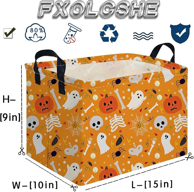 Rectangular Halloween Basket,Trick or Treat Basket for Boys and Girls,Waterproof collapsible storage box,Halloween Decor,Gift box(Pumpkin Halloween)