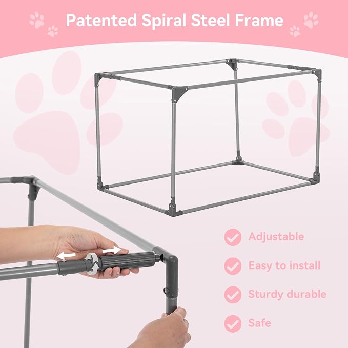 PETSFIT 40" Soft Portable Dog Crate – Patented Spiral Sturdy Frame, Collapsible Travel Kennel for Large Dogs, 3 Mesh Door, Lockable Zippers, Indoor & Car Use Pink