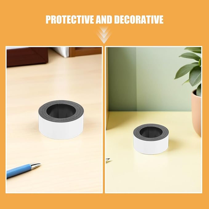 Dry Erase Label Strips 2 White Rubber Pet Magnetic 2 Rolls | Writable Cut-to-size Strips, Refrigerator and Kitchen Use, Teaching Setups, Modern Reusable Organizer