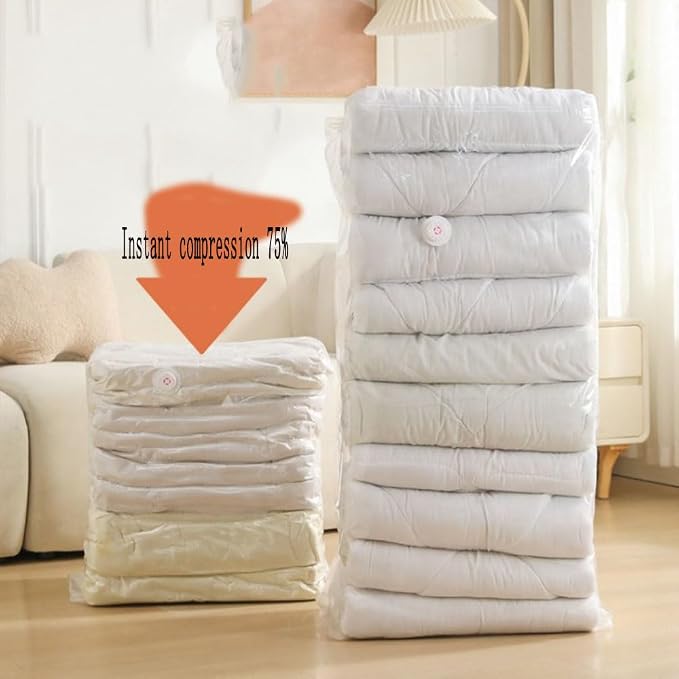 2PCS No‑Pump Vacuum Storage Bags,Storage Compression Bags, Large Cube Vacuum Seal Bags, Heavy-Duty Press & Seal for Clothes, No Pump Needed (Large)