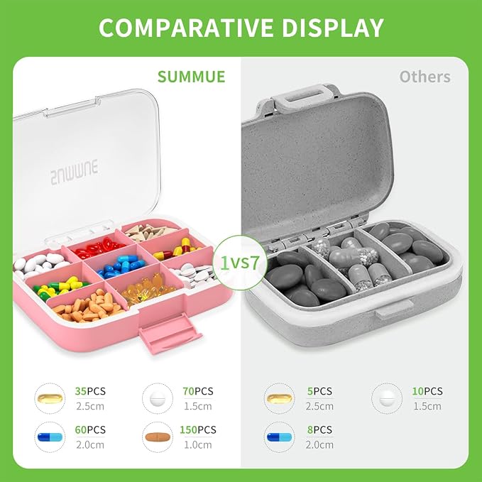 Large Pill Organizer, 9 Compartments Portable Travel Pill Box Case Moisture Proof, XL Pill Container Holder for Vitamins, Cod Liver Oil, Supplements, Medication (Pink)