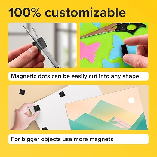 Pre-Cut Adhesive Magnetic Tape Squares, 0.4"x0.08" (10x2mm), 125 pcs | Sticky Magnetic Tape Squares, Flexible, Easy to Use, No Cutting Needed, For Whiteboard, Fridge, Crafts & School