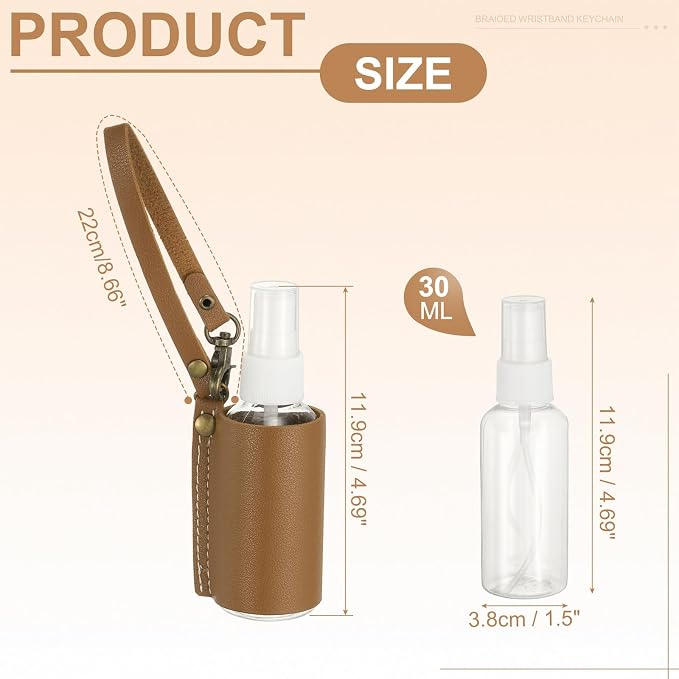 uxcell Travel Empty Spray Bottles with Leather Bag Holders, 30ml Refillable Leakproof Bottle Travel Size, Portable Hand Soap Containers for Cosmetic Perfume Air Freshener,Coffee