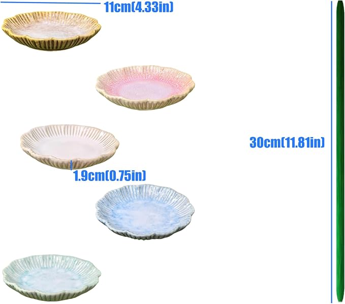 Ceramic Bird Bath Set of 2 with Fluted Bowl Stake, B | Decorative Glazed Water Basin for Patio Garden Balcony Display