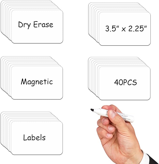 2.25x3.5 Label Magnets Dry Erase Card,Magnetic Labels for Storage and Organization,Easy Wipe Magnetic Racking Tape Strips for Shelves and Warehouses Adheres to Any Steel Surface,40PCS（White）