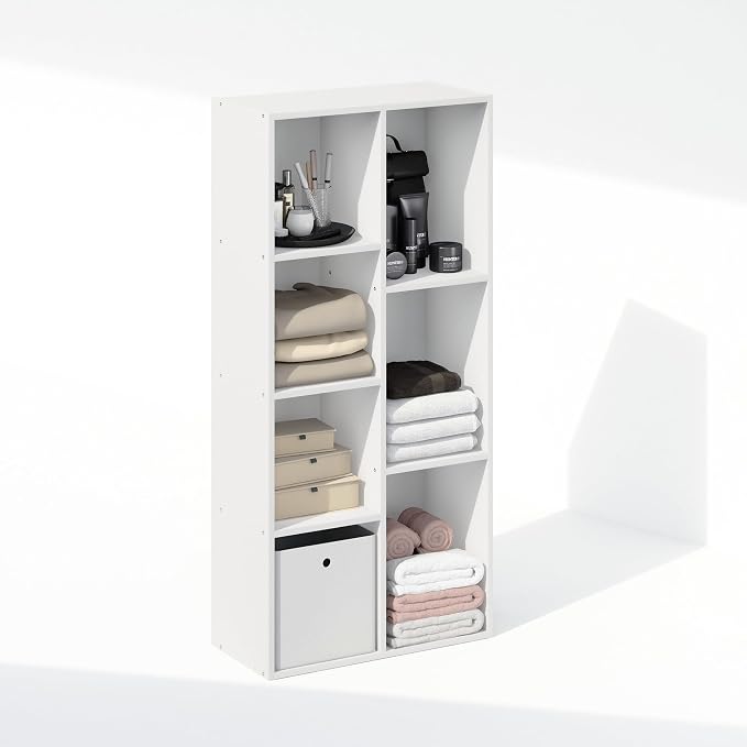 Furinno Reed Closet Organizers and Storage, 7-Cube Closet Organizer, Open Shelf Closet Storage, for Wardrobe, Bedroom, Living Room, White