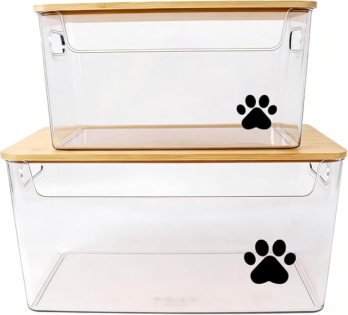 2pack Dog Storage Organizer, Clear Dog Treat Container with Bamboo Lids, Stackable Pet Treat Organizer, Ideal for Organizing Dog Cat Treat Snack,Chews, Can Food,Supplements