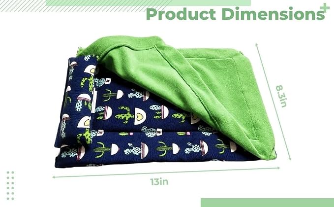 Reptile Sleeping Bag with Pillow and Blanket, Soft Canvas Bearded Dragon Sleeping Bag, Cactus Pattern Hideout Habitat, Cozy Bed for Leopard Gecko, Lizard, Hamster, Small Pets, Blue and Green