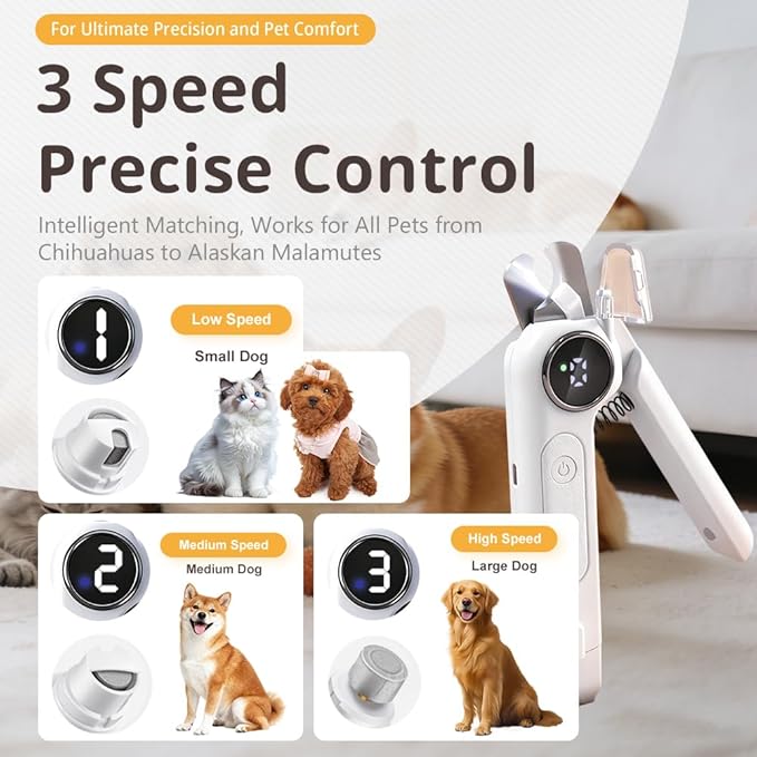 Electric Dog Nail Grinder & Clipper, Rechargeable Quiet Pet Nail Trimmer with LED Light, Professional Dog Nail File for Large Small Dogs, Cats, Puppies – Safe Painless Grooming Tool