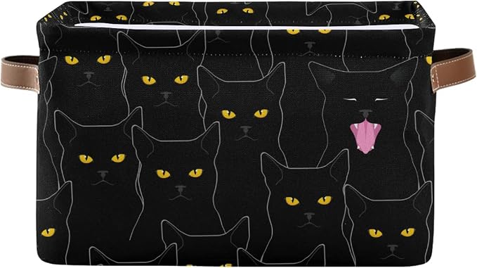 Rectangular Storage Bin Cute Black Cats Basket with Handles - Organizer Bin for Toys, Books, Laundry Basket for Kids/Pets, Playroom