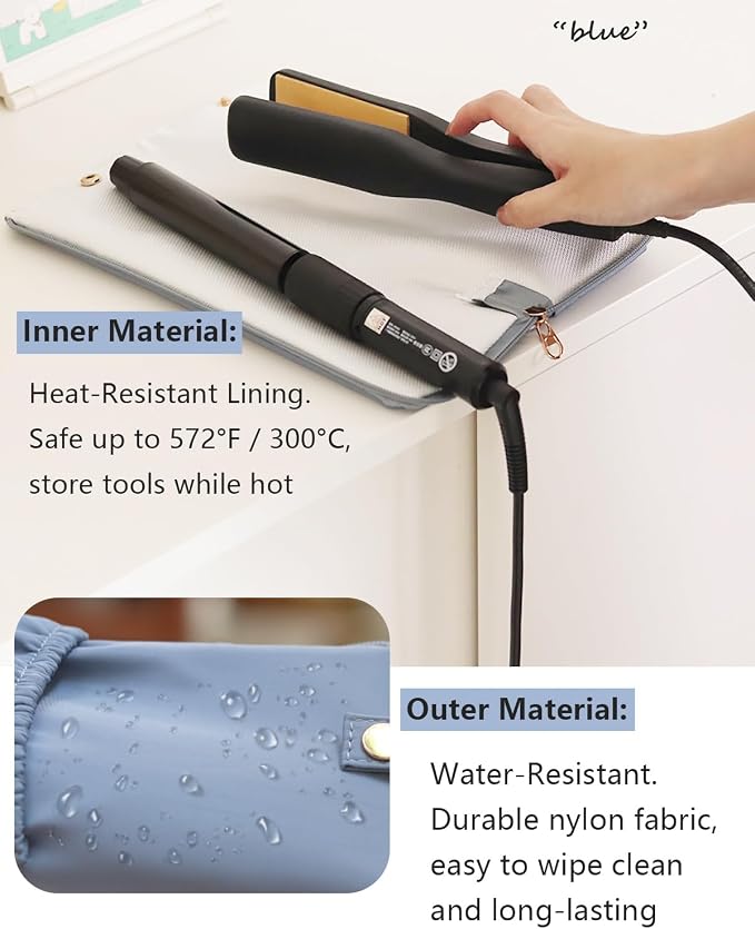 Holder & Mat for Hot Tools, Curling Iron Flat Iron Heat Resistant Hair Tools Travel Bag - Ideal for Home, Travel, Gift (Blue 2 Pack)