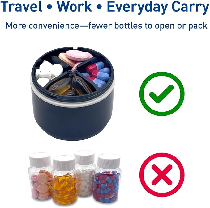 Ezy Dose Mini Vitamin Organizer, Multi Compartments, Black & Cream, Medium | Portable and Compact Design, Easy Access Sliding Pill Dispenser, Supplement Organizer with Anti-Mix Design, Travel Friendly