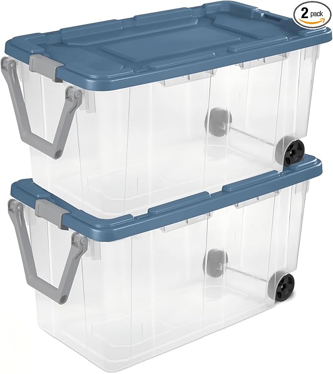 2 Pack 40 Gallon Extra-Large Rugged Clear Storage Bin with Wheels