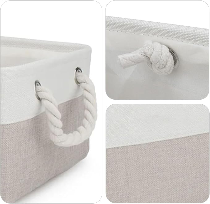 Pet Toy Storage Box Dog Toy Organizer Basket Personalized Large Capacity Collapsible Bin Two-Tone Linen Chest with Sturdy Handles for Living Room Pet Supplies Organizing (White Light Gray L)