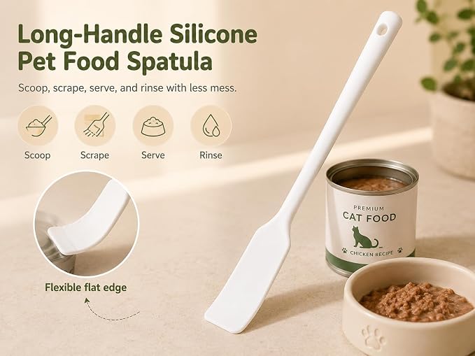 Meow&Woof Cat Wet Food Spoon, Mini Spatula for Pet Canned Food, BPA Free Silicone Can Spoons for Animal Feeding, Small Jars Spatulas, Easy Clean Scraper for Dog Food Cans-White