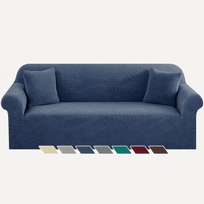 YEMYHOM Couch Cover Latest Jacquard Design High Stretch Extra Large Sofa Covers Pet Dog Cat Proof Oversized Slipcover Non Slip Magic Elastic Furniture Protector (X-Large, Begonia Leaf Navy)