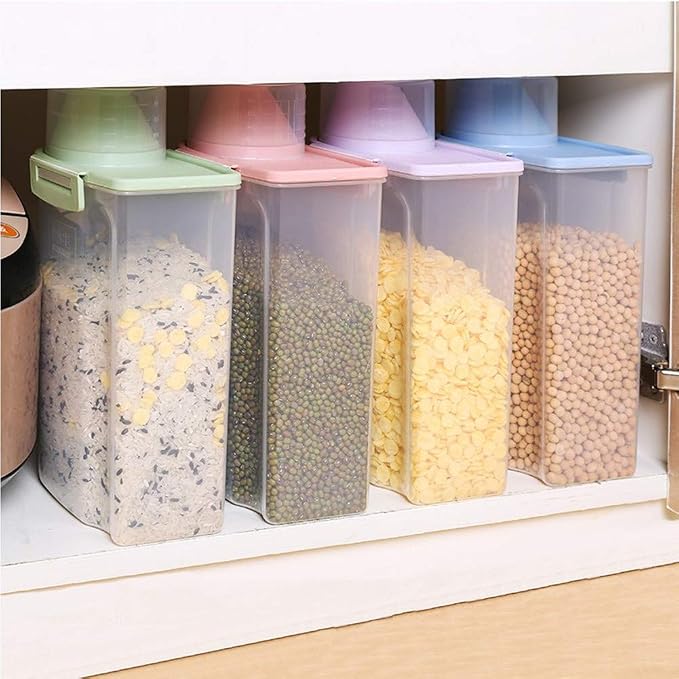 Pet Food Storage Container with Graduated Cup and Seal Buckles Food Dispenser for Dogs Cats (Pink)