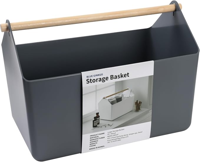 BLUE GINKGO Storage Basket, Large 10.5L, Grey, Made in Korea | Portable. Spacious Storage Bin. Everyday Organization.