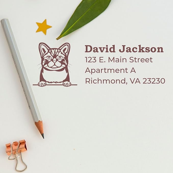 Peeking American Wirehaired Cat Self-Inking Return Address Stamp for Mail | Address Stamp for American Wirehaired Cat Moms. Custom Address Stamp for Cat Lovers. 4 lines. Personalized to your text.