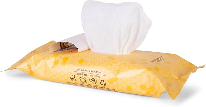 Burt's Bees for Pets Kitten Grooming Wipes with Buttermilk and Honey, Waterless Cat Bath Wipes for Face, Paws, Tail and Coat Cleaning, Gentle Bath Alternative for Indoor Felines, 50 Count