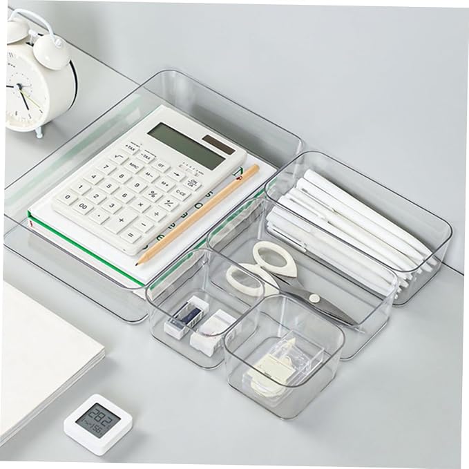 1Set Clear Drawer Organizer Set Sturdy Pet Storage Dividers for Kitchen Bathroom Dresser Office Multi Clear Organizers for Cosmetics Jewelry Stationery More