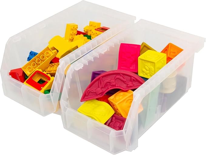 Akro-Mils ReadySpace Large Stackable Plastic Storage Bins, 6-Pack, Clear | Open-Front Stackable Bins For Garage, Pantry, Closet & Office, 14,8"L X 8"W X 7"H, Nests When Empty, Durable Plastic,