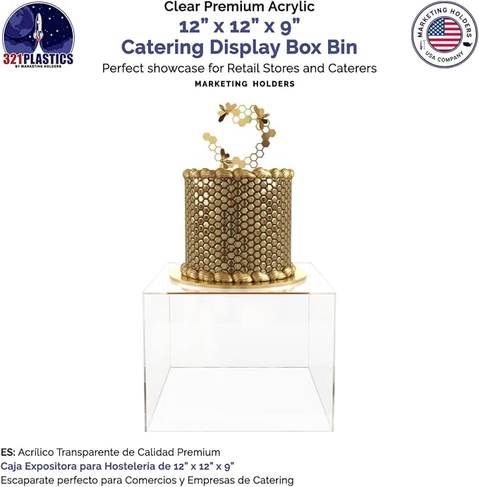 6 Pack 12" x 12" x 9" Clear Acrylic Display Box with One Open Side No Lids Versatile Square Plexiglass Dust Cover Retail Product Riser or Merchandise Storage Bin by Marketing Holders
