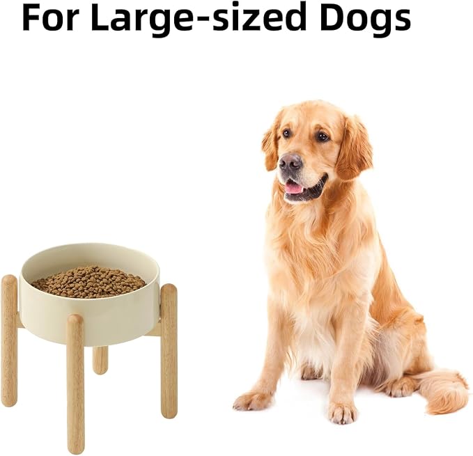 Havniva Ceramic Dog Bowls Elevated, Raised Dog Food Bowl for Large Dogs | 8.3” Elevated Dog Bowls, Non-Slip Wood Stand, Dog Food and Water Bowl Set, Dog Feeding Dish, Large Capacity Pet Water Bowl