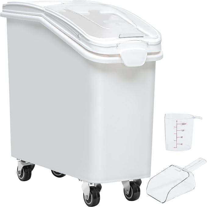 YITAHOME 21 Gallon Ingredient Bin, Commercial Food Container with 500 Cups, Large Flour Storage Container Bin with 360° Wheels, Scoop and Lid for Kitchen, White