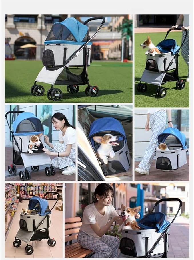 Pet Stroller Dog Stroller Foldable 3-in-1 Travel Cat Carriers & Strollers 4 Wheels Puppy Stroller with Storage Basket Portable Dog Stroller (Color : Pink)