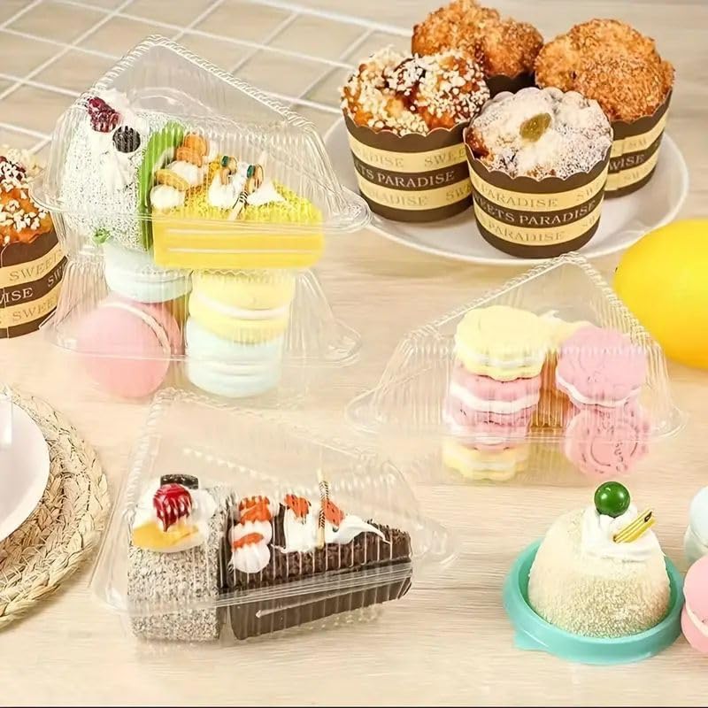 Cake Slice Container-Cheesecake Containers- Disposable Clear plastic Hinged Cake Slice Container with Dome Lid (120)