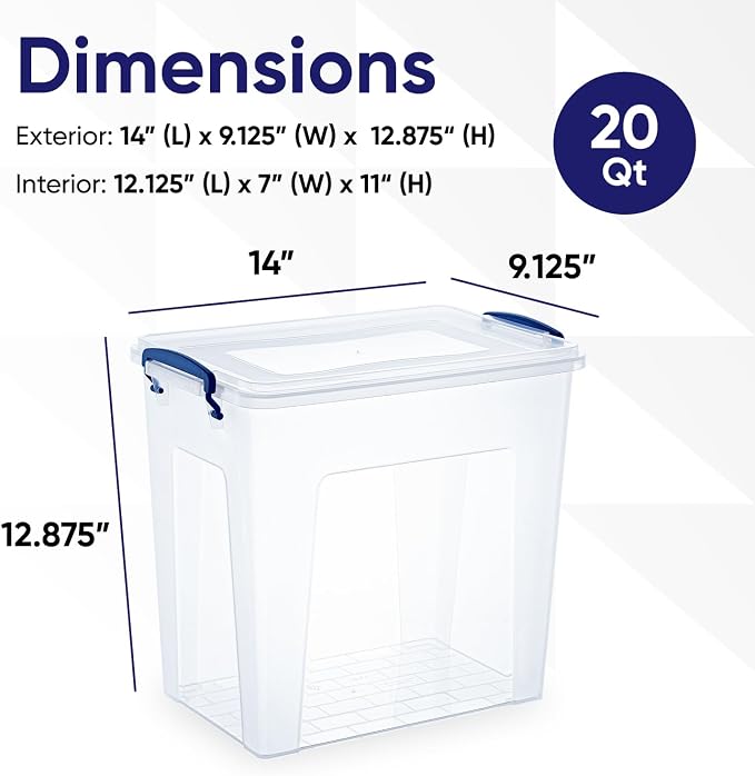 Superio 14.7 Quart Clear Plastic Storage Boxes with Lids, Stackable Organizer Containers, BPA-Free Storage Bins for Home, Office, School & Dorm, 4 Pack