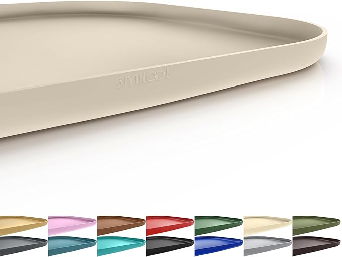 Smilool Silicone Pet Food Mat with Raised Edge for Food and Water Bowl, Dog Feeding Mats, Cat Food Trays for Floor Waterproof, Rubber Tray for Dogs and Cats, 22 x 14 x 0.8 Beige