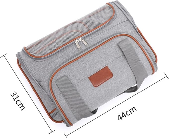 Travel Carrier Pet Trolley Carrier Bag Crate Tote with Detachable Wheels and Pull Handle Four Sided Mesh Ventilation and Side Expansion Cationic Linen