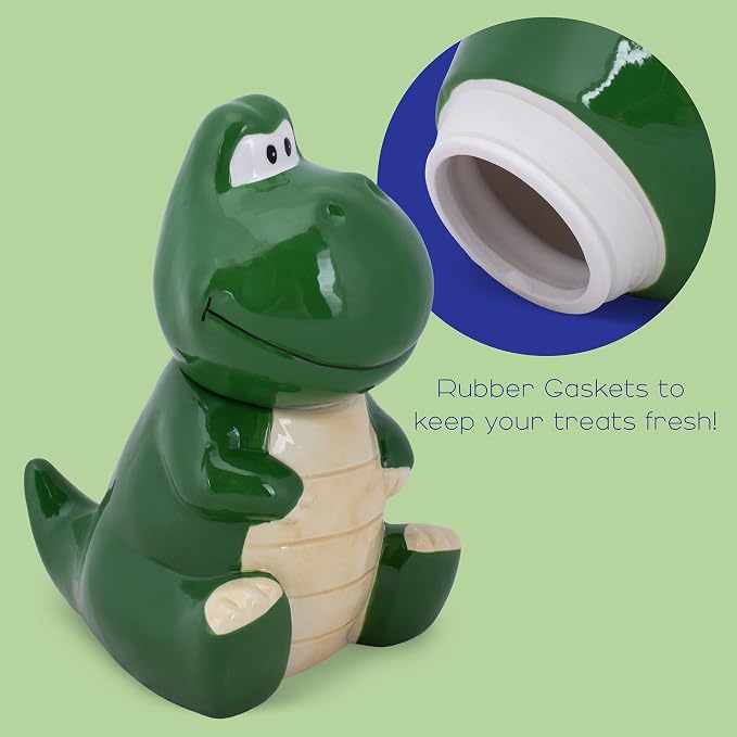Dolomite Ceramic 10.1 x 8.9 Everyday Cookie & Candy Jar with Airtight Lid: Perfect for Kitchen Canisters, Pet Treat Containers & Decorative Storage, Tyrannosaurus Rex Dinosaur