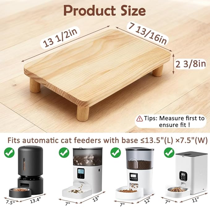 SZEE Cat Food Stand for Automatic Feeder & Tradition Bowls, Elevated Cat Food Table Station, Raises Feeder/Bowl by 6cm, Premium Solid Wood Material, Relieves Spine and Joints Noticeably on Pets
