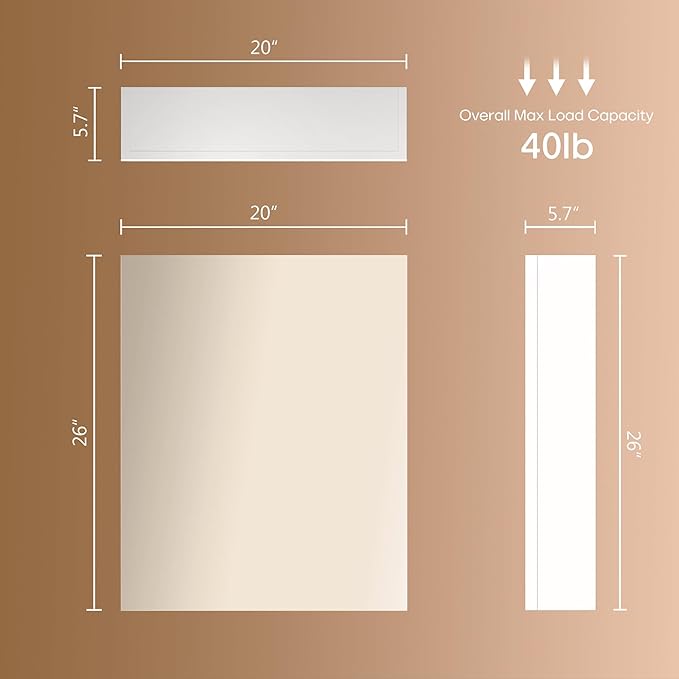 26x20 inch Bathroom Wall Cabinet, Saver Storage Cabinet, Medicine Cabinet with 1 Door and Adjustable Shelves, White（Assembly Required）