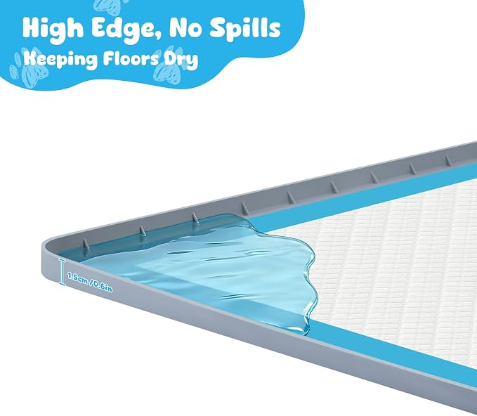 Pee Pad Holder, 28×34 Inch Thickened Silicone Dog Pee Pad Holder Tray | Non Slip Raised Edge Anti Spill Puppy Pad Holder with 4 Fixed Clamps, Easy Cleaning Floor Protection for Puppy Potty Training