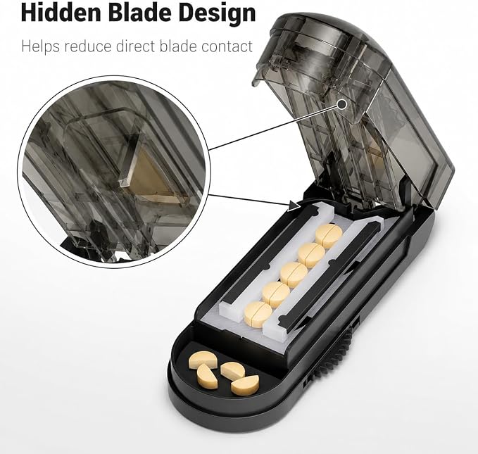 ONE PIX Pill Cutter Splitter for Small and Tiny Pills, Multiple Pill Splitter with Centering Device & Hidden Blade, Adjustable Tablet Cutter for Large Pills, Seniors, Pets, Grey