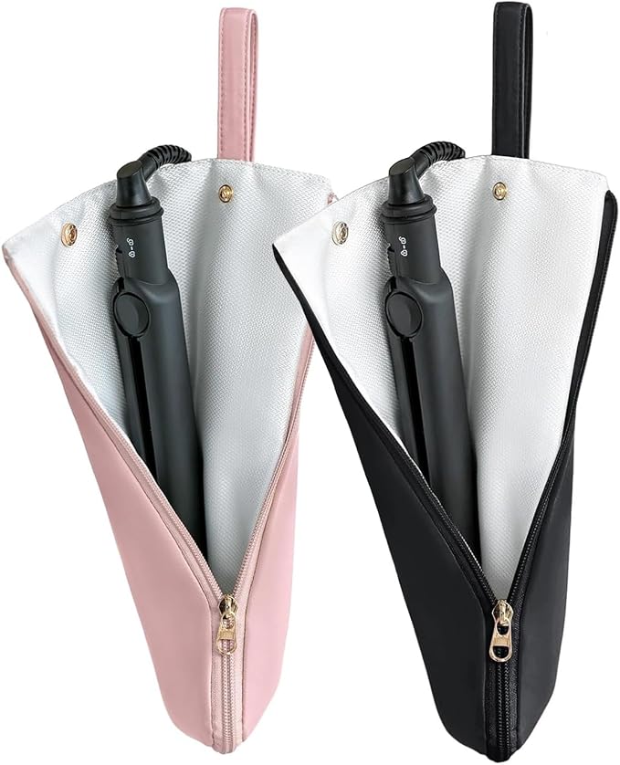 Lifeplus Holder & Mat for Hot Tools, Curling Iron Flat Iron Heat Resistant Hair Tools Travel Bag - Ideal for Home, Travel, Gift (Pink+Black)