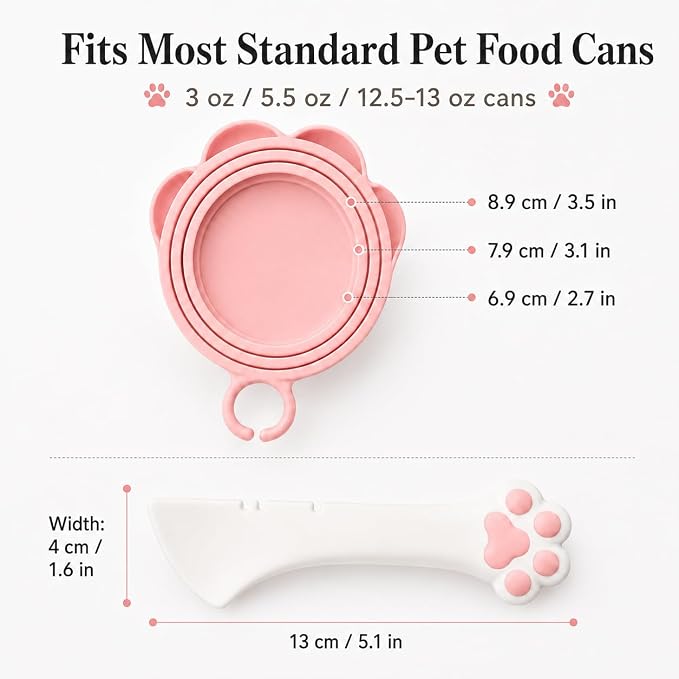 Meow&Woof Cat Food Can Lid and Spoon, BPA Free Cover for Animal Wet Food Storage, Reusable Topper for 3/5 /5.1/5.5/12/ 13 oz Cans Refrigerator Fresh Wash Machine Apply