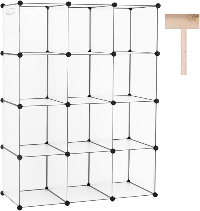 C&AHOME Cube Storage Organizer, 12-Cube Shelf Units, Closet Cabinet White | DIY Plastic Modular Bookshelf, Stackable Clothes Organizer Shelving Ideal for Home, Bedroom, 36.6" L x 12.4" W x 48.4" H