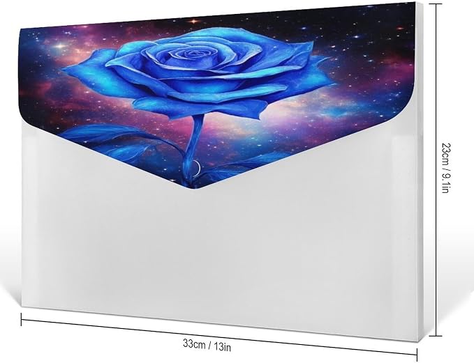 Expanding File Folder, 6 Pockets Accordion File Organizer, Waterproof Space Galaxy Blue Rose Flower Folders for Documents
