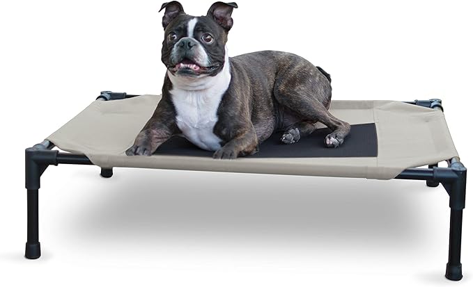 K&H Outdoor Elevated Dog Bed, Cooling Raised Dog Bed, Taupe, Medium 32x25in | Pet Cot for Medium & Large Pets, Breathable Mesh Center Hammock Design, Indoor/Outdoor Washable Cover, 32x25in