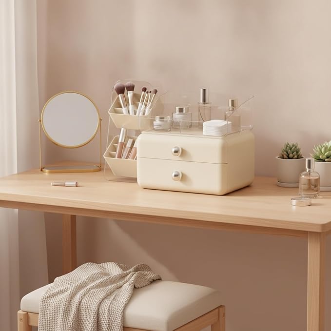 Desktop Storage Organizer with Compartments, PET Plastic Caddy for Office Supplies and Vanity Accessories, Open-Top Unit (1 PC)
