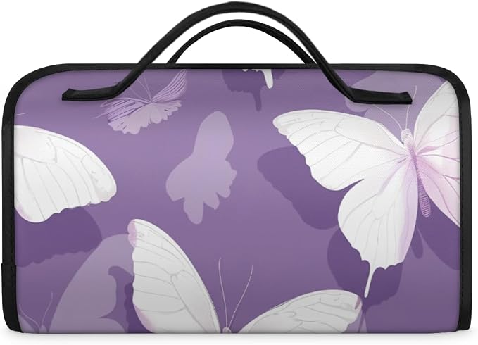Butterfly Makeup Bag for Women Hanging Roll-Up Travel Organizer Toiletry Kit with 4 Removable Compartments, Purple