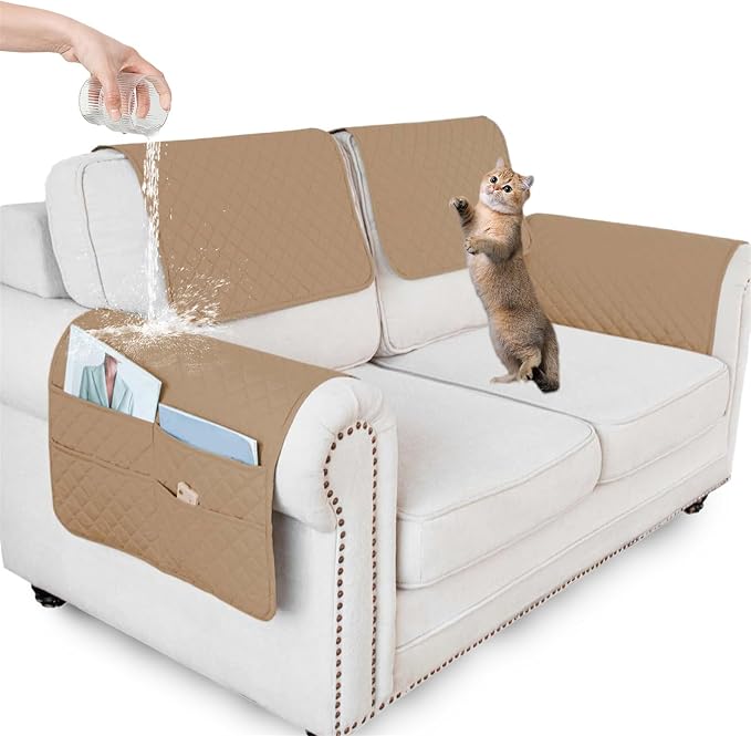 Large Polyester Armrest and Headrest Covers with 2 Pockets | Soft, smooth polyester resists daily wear nonslip silicone backing helps shield recliners and sofas from pet scratches