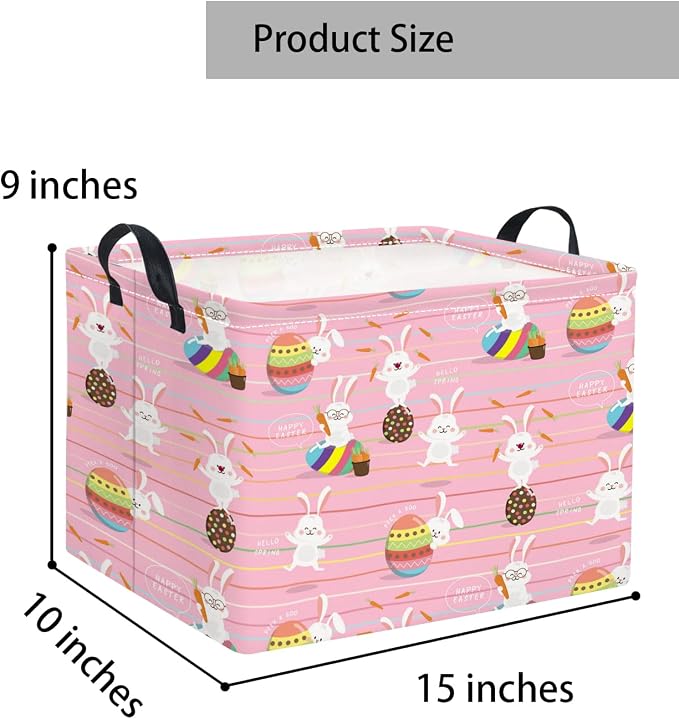 Rectangular Easter Basket Easter Basket for Kids Baby Storage Basket Cute Toy Storage Bin Organizer Shelf Book Basket Easter Room Decor(Line Easter Egg)